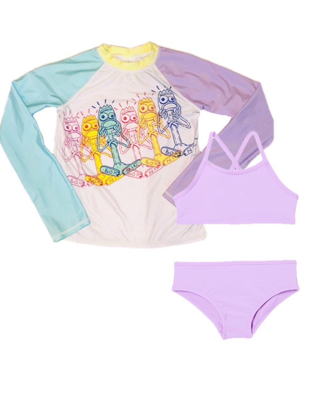 Disney Colorblock Rash Guard Bikini set White, Mint, Purple, Yellow- FORKIE